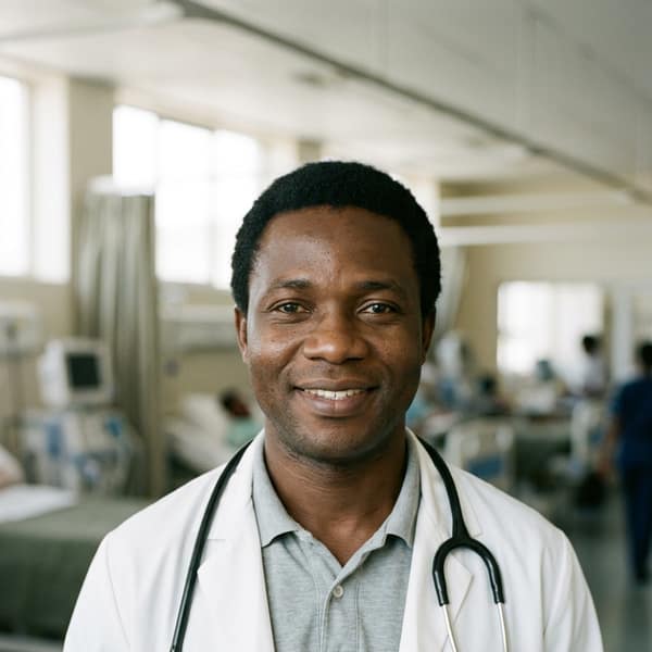 A doctor in a white coat with a stethoscope